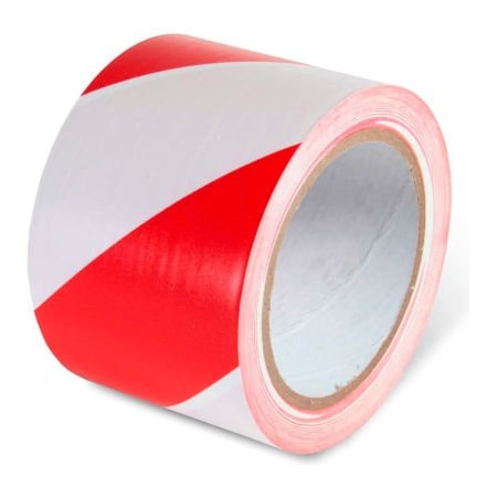 Top Tape And  Label. Global Industrial Striped Hazard Warning Tape 3inW x 108L 5 Mil Red/White 1 Roll 670652RW